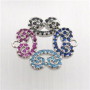 copper flower connector paved zircon, platinum plated, approx 18mm dia [FN11638]