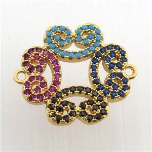 copper flower connector paved zircon, gold plated, approx 18mm dia [FN11639]