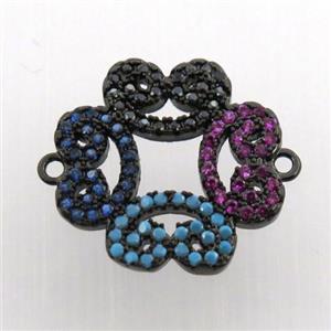 copper flower connector paved zircon, black plated, approx 18mm dia [FN11640]