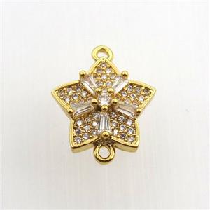 copper flower connector paved zircon, gold plated, approx 14mm dia [FN11643]