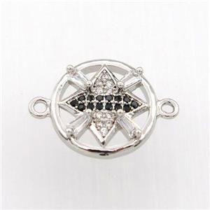 copper connector paved zircon, circle, platinum plated, approx 14mm dia [FN11646]