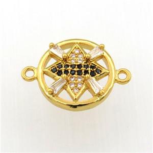 copper connector paved zircon, circle, gold plated, approx 14mm dia [FN11647]