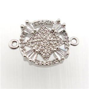 copper connector paved zircon, circle, platinum plated, approx 14mm dia [FN11650]