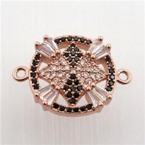copper connector paved zircon, circle, rose gold, approx 14mm dia [FN11655]
