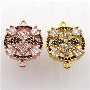 copper connector paved zircon, circle, mix color, approx 14mm dia [FN11656]