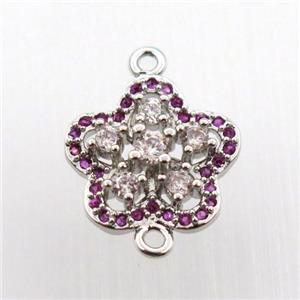 copper flower connector paved zircon, platinum plated, approx 14mm dia [FN11657]