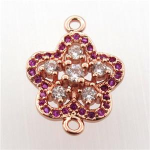 copper flower connector paved zircon, rose gold, approx 14mm dia [FN11658]