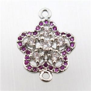 copper flower connector paved zircon, platinum plated, approx 14mm dia [FN11659]
