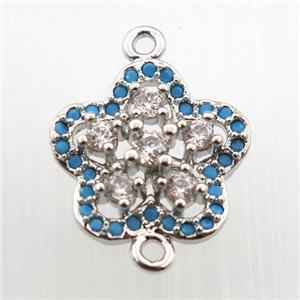 copper flower connector paved zircon, platinum plated, approx 14mm dia [FN11661]