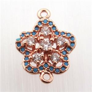 copper flower connector paved zircon, rose gold, approx 14mm dia [FN11662]