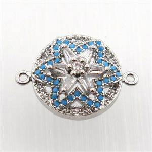 copper flower connector paved zircon, platinum plated, approx 14mm dia [FN11664]