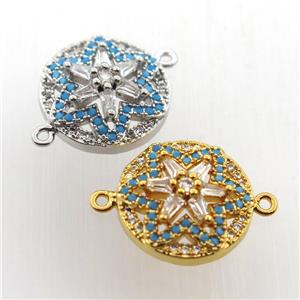 copper flower connector paved zircon, mix color, approx 14mm dia [FN11666]