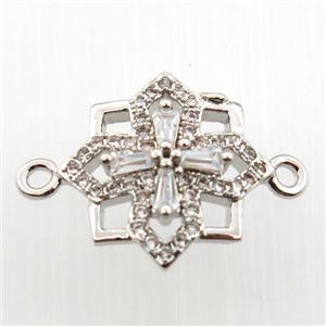 copper cross connector paved zircon, platinum plated, approx 14mm dia [FN11667]