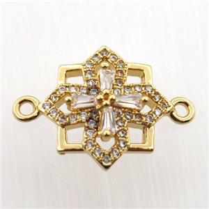 copper cross connector paved zircon, gold plated, approx 14mm dia [FN11668]