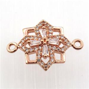 copper cross connector paved zircon, rose gold, approx 14mm dia [FN11669]