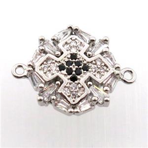 copper cross connector paved zircon, platinum plated, approx 14mm dia [FN11671]