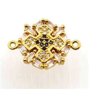 copper cross connector paved zircon, gold plated, approx 14mm dia [FN11672]