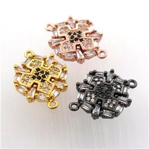copper cross connector paved zircon, mix color, approx 14mm dia [FN11675]