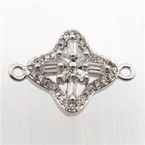 copper cross connector paved zircon, platinum plated, approx 14-14mm [FN11676]