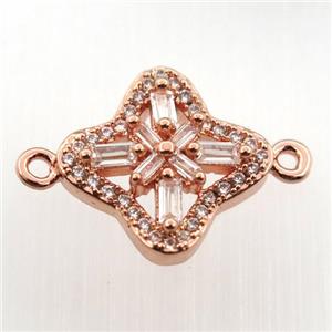 copper cross connector paved zircon, rose gold, approx 14-14mm [FN11677]