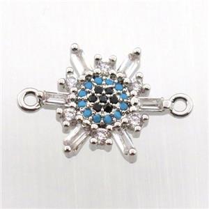 copper flower connector paved zircon, platinum plated, approx 14mm [FN11680]
