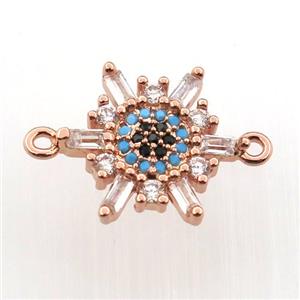 copper flower connector paved zircon, rose gold, approx 14mm [FN11682]