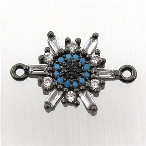 copper flower connector paved zircon, black plated, approx 14mm [FN11683]