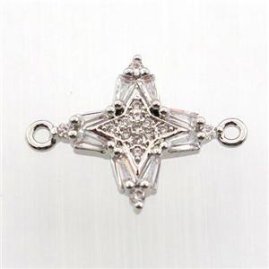 copper cross connector paved zircon, platinum plated, approx 16-16mm [FN11685]