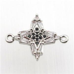 copper cross connector paved zircon, platinum plated, approx 16-16mm [FN11686]