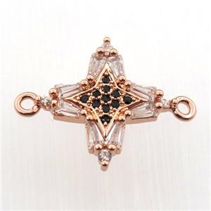 copper cross connector paved zircon, rose gold, approx 16-16mm [FN11688]