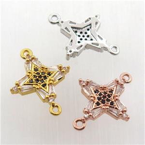 copper cross connector paved zircon, mix color, approx 16-16mm [FN11689]