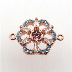 copper connector paved zircon, flower, rose gold, approx 14mm dia [FN11696]