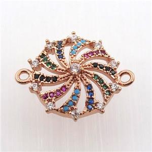copper circle connector paved zircon, millwheel, rose gold, approx 16mm dia [FN11700]