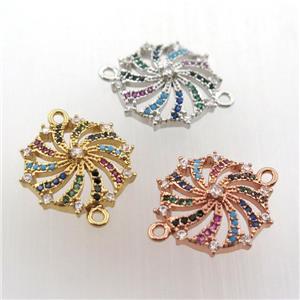 copper circle connector paved zircon, millwheel, mix color, approx 16mm dia [FN11701]