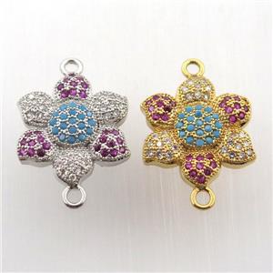 copper flower connector paved zircon, mix color, approx 16mm dia [FN11704]