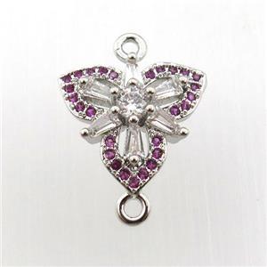 copper connector paved zircon, clover, platinum plated, approx 13-14mm [FN11705]