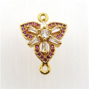 copper connector paved zircon, clover, gold plated, approx 13-14mm [FN11706]