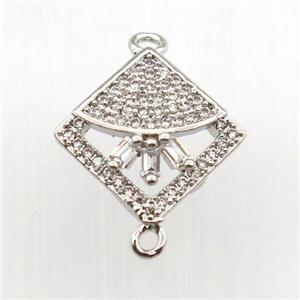 copper connector paved zircon, square, platinum plated, approx 10x10mm [FN11708]