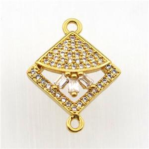 copper connector paved zircon, square, gold plated, approx 10x10mm [FN11709]