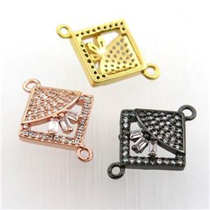 copper connector paved zircon, square, mix color, approx 10x10mm [FN11712]