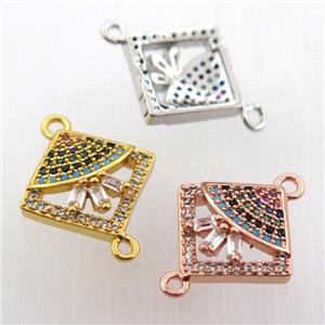 copper connector paved zircon, square, mix color, approx 10x10mm [FN11716]