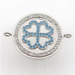 copper circle connector paved zircon, platinum plated, approx 21mm dia [FN11721]