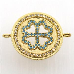 copper circle connector paved zircon, gold plated, approx 21mm dia [FN11722]