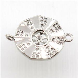 copper connector paved zircon, bagua, platinum plated, approx 16mm dia [FN11724]