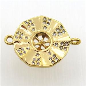 copper connector paved zircon, bagua, gold plated, approx 16mm dia [FN11725]