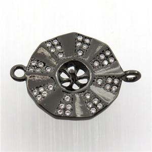 copper connector paved zircon, bagua, black plated, approx 16mm dia [FN11726]