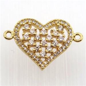 copper heart connector paved zircon, gold plated, approx 15-18mm [FN11729]