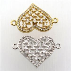 copper heart connector paved zircon, mix color, approx 15-18mm [FN11730]
