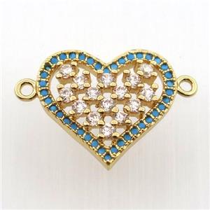 copper heart connector paved zircon, gold plated, approx 15-18mm [FN11732]
