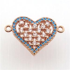 copper heart connector paved zircon, rose gold, approx 15-18mm [FN11733]